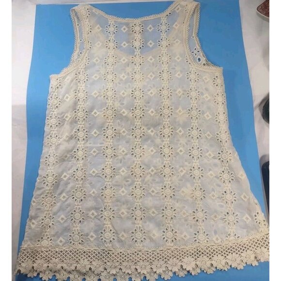 Johnny Was Top Carden Tank White / Ivory Floral Eyelet Rayon Top - Size … - Picture 6 of 7